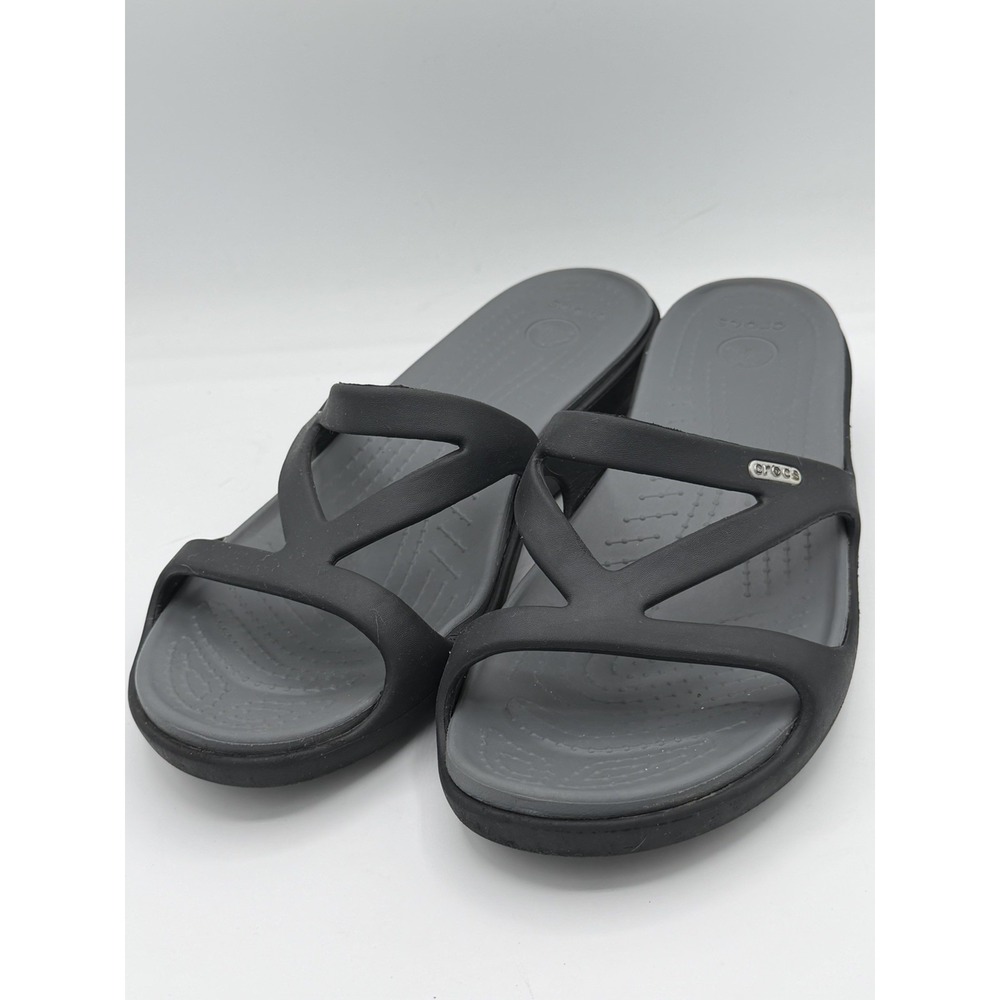 Crocs  Patricia Sandals Women's Wedge Strappy Slip On Black 2" Heel Size 11